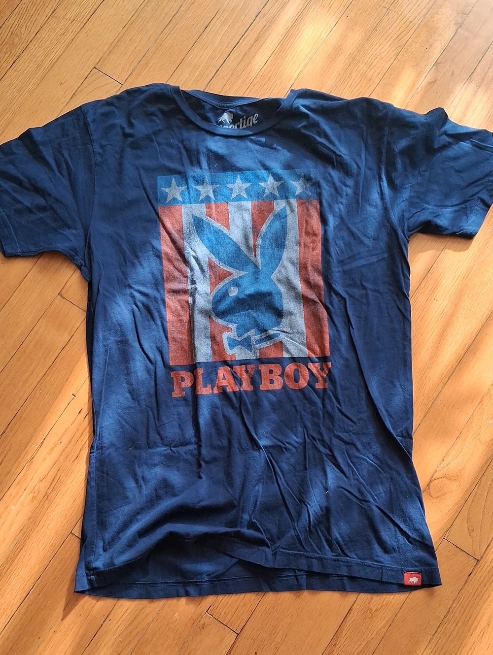 Sportique Playboy Navy Short-Sleeve Graphic Tee with Red and Light Blue Print